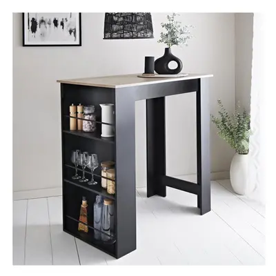 Kitchen Island Counter Top Breakfast Bar Along 3-Tier Storage Rack