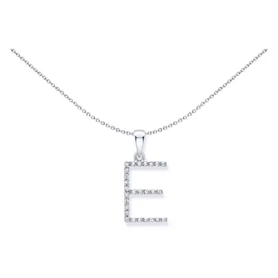 Jewelco London 9ct White Gold Diamond Initial Charm Pendant Letter E 8mm x 18mm - INNR029-E