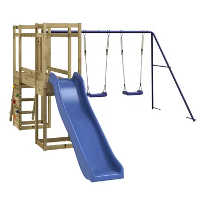 (Solid impregnated pinewood) vidaXL Playhouse Climbing Frame with Slide Ladder Swings Kids Solid