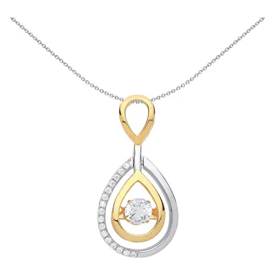 Jewelco London Rhodium & Yellow Gold-Plated Sterling Silver CZ Avocado Tear Drop Solitaire Penda