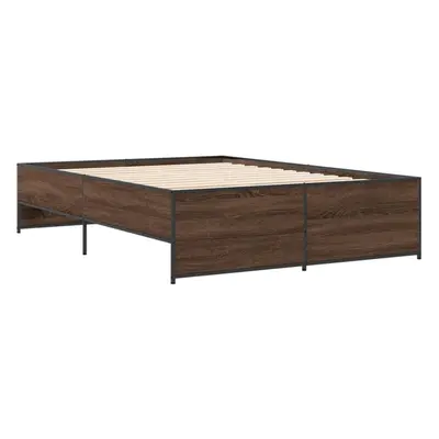 (brown oak, x cm) vidaXL Bed Frame Bed Base Bedstead Black 120x200 cm Engineered Wood and Metal