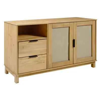 Corona Rattan Door Drawer Sideboard in Distressed Wax Pine