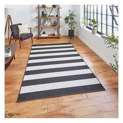 (120x170cm) Santa Monica Indoor Outdoor Stripe Rug in Black White