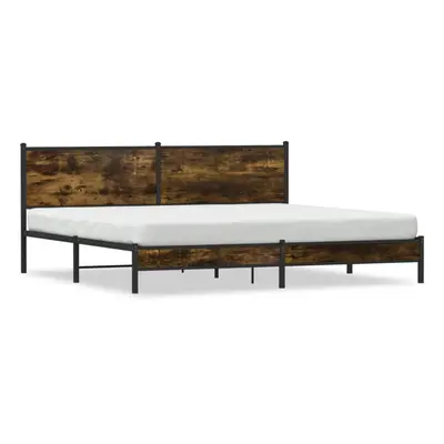 vidaXL Metal Bed Frame with Headboard Bed Base Bedstead Smoked Oak 200x200 cm