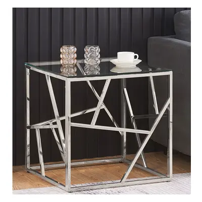 (Silver) Glass and Metal Square End Table Side Table In Gold Or Silver