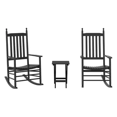 vidaXL Rocking Chairs 2pcs with Foldable Table Chair Black Solid Wood Poplar