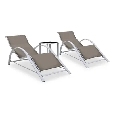 vidaXL 2x Sun Loungers with Table Aluminium Taupe Lounge Bed Daybed Outdoor