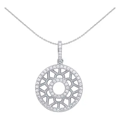 Jewelco London Ladies Sterling Silver Cubic Zirconia Daisy Halo Mosaic Pendant Necklace inch - G