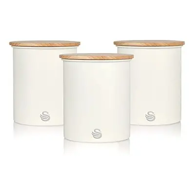 Swan SWKA17513WHTN Nordic Scandi Set of Storage, Tea, Coffee and Sugar Canisters, Cotton White, 