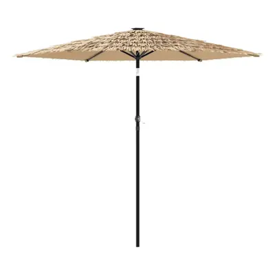 (223 x x cm) vidaXL Garden Parasol with LEDs and Steel Outdoor Umbrella Parasol Pole Brown