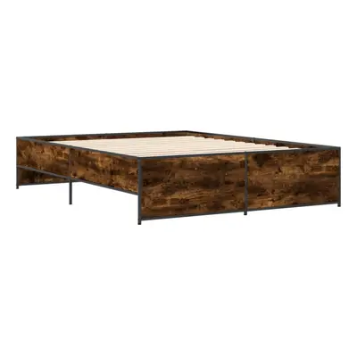 (smoked oak, x cm) vidaXL Bed Frame Bed Base Bedstead Black 120x200 cm Engineered Wood and Metal