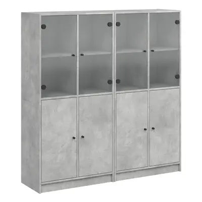 vidaXL Bookcase with Doors Bookshelf Cabinet Concrete Grey Engineered Wood