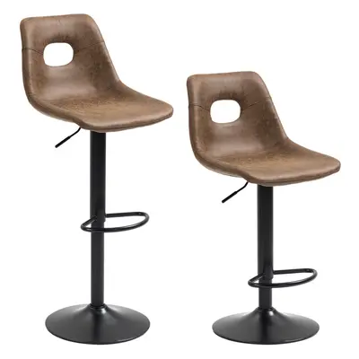 HOMCOM Retro Bar Stools Set of Adjustable Height Swivel Leather-Like Brown