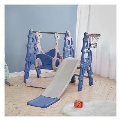 3 in Blue Kids Children Toddler Slide and Swing Set Play Set with Basketball Hoop W x D x H 105c