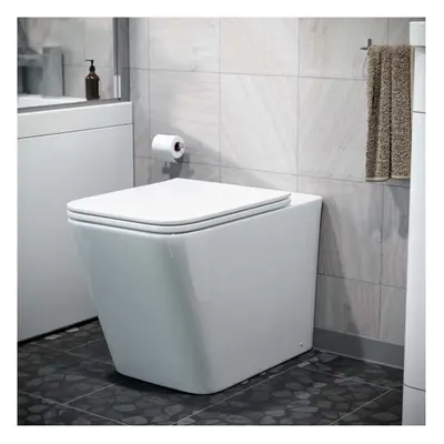 Square Rimless Back To Wall Toilet With UF Seat White