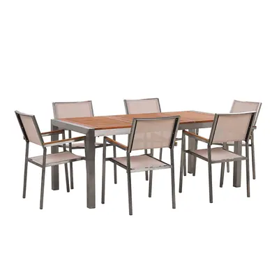 6 Seater Garden Dining Set Eucalyptus Wood Top with Beige Chairs GROSSETO