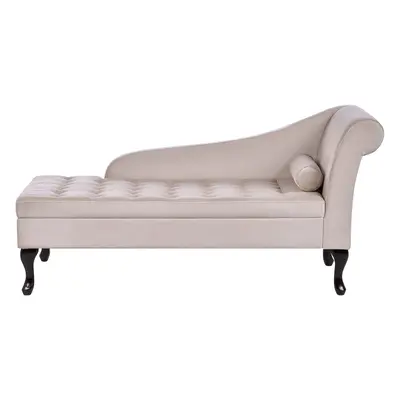 Right Hand Velvet Chaise Lounge with Storage Light Beige PESSAC