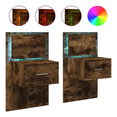 (smoked oak, pcs) vidaXL Wall-mounted Bedside Cabinet with LED Lights Bed Table Bed Cabinet