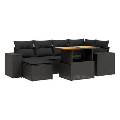 (black) vidaXL Garden Sofa Set Piece with Cushions Outdoor Sofa Black Poly Rattan