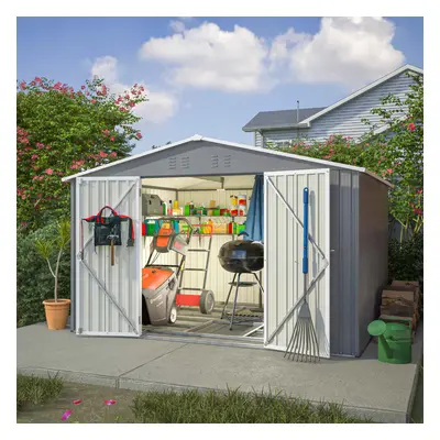 (10X8FT, Grey) Birchtree Steel Apex Garden Shed | Metal Garden Tool Shed