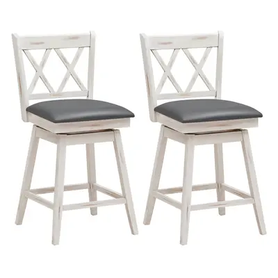 Set of Bar Stools Counter Height Swivel Chair Upholstered Seat 24"