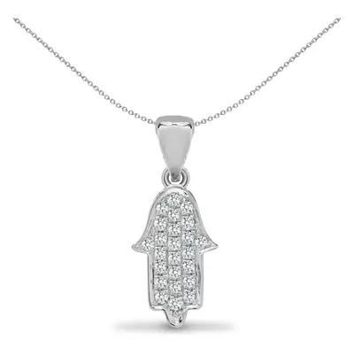 Jewelco London Solid 18ct Colour Gold Pave Set Round G SI1 0.14ct Diamond Hamsa Lucky Charm Pend