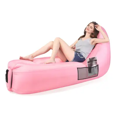 (Pink) Portable Inflatable Lounger Sleeping Couch EU patent for Traveling Camping Beach Backyard