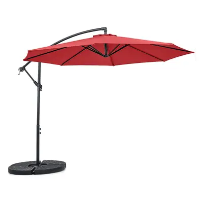 10 FT Garden Umbrella Ribs Backyard Cantilever W/ Base & Crank Red