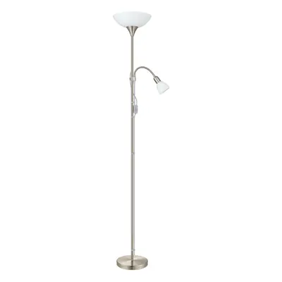 Floor Lamp Light Satin Nickel Shade White Plastic Glass Bulb E27 E14 1x60W 1x25W