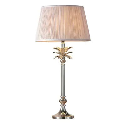 Table Lamp Polished Nickel & Dusky Pink Silk 60W E27 Bedside Light e10373