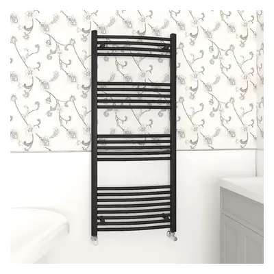 (1400x600mm, Black) NRG Curved Central Heating Towel Rail Bathroom Heated Rad Radiators Ladder W