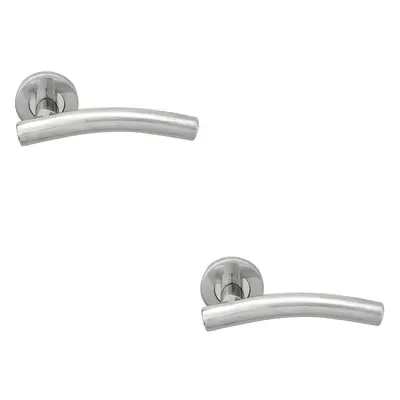 2x PAIR Arched Round Bar Handle on Round Rose Concealed Fix Polished Steel