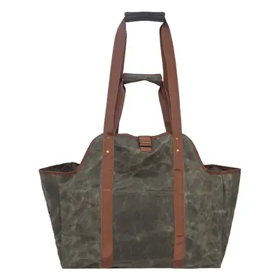 Large Firewood Bag Wax Canvas Log Carrier Tote with Pocket