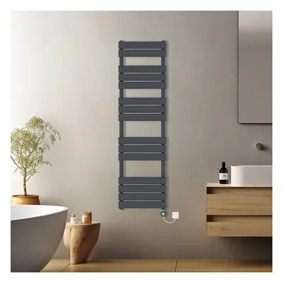 (Anthracite, 1600x450mm) Prefilled Electric Flat Panel Heated Towel Rail Radiator Thermostatic W