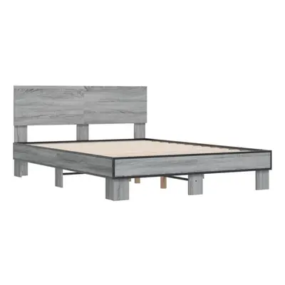 vidaXL Bed Frame Bed Base Grey Sonoma 120x200 cm Engineered Wood and Metal