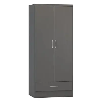 Nevada Door Drawer Wardrobe in 3D Effect Grey Hanging Rail Storage