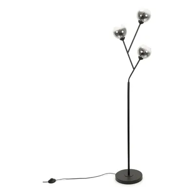 Black Metal Way Standing Floor Lamp Smoked Glass Shades Light