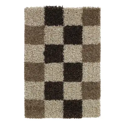 (160cm x 220cm) Vista Shaggy Pile Checked Rug Polypropylene Floor Mat (Beige)