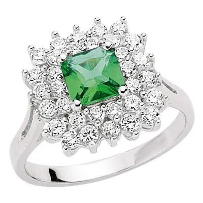 (M) Jewelco London Rhodium Sterling Silver Green and White Princess Cut and Round Brilliant CZ R