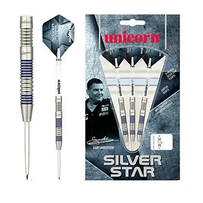 (23 Grams) Unicorn Darts Silver Star Gary Anderson 80% Tungsten Precision Steel Tip Set