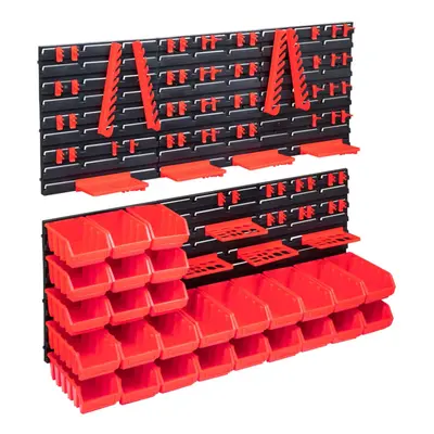 vidaXL Storage Bin Kit Piece with Wall Panels Tool Organiser Red and Black