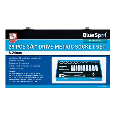 BlueSpot 28 Piece 3/8" Drive Metric Socket Set (8-24mm)