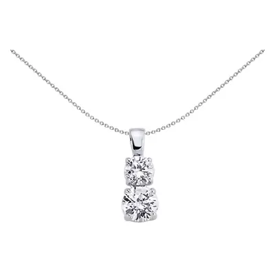 Jewelco London Sterling Silver Cubic Zirconia Duet Drop Toi et Moi Pendant Necklace inch - GVP27