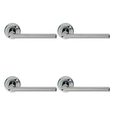 4x PAIR Slimline Straight Bar Lever on Round Rose Concealed Fix Polished Chrome