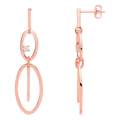 Jewelco London Ladies Rose Gold-Plated Sterling Silver Cubic Zirconia Oval Loops Drop Earrings -