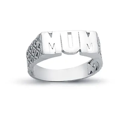 (P) Jewelco London Rhodium Plated Sterling Silver MUM Signet ID Ring 6mm