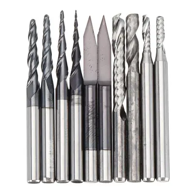 10PC 3.175mm Shank Solid Carbide Engraving Bit Ball Nose with Single Flute Spiral and Flat Botto