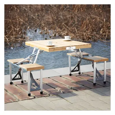 Outdoor Solid Wood Foldable Table Benches Set