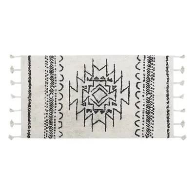 Cotton Area Rug x cm Black and White KHOURIBGA