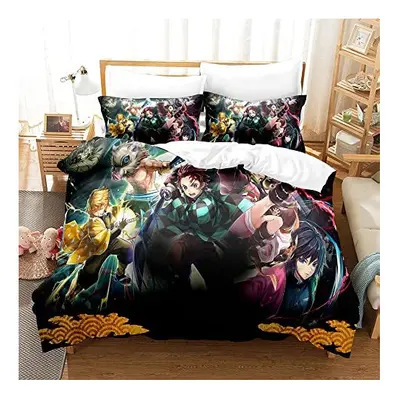 PTNQAZ Anime Demon Slayer Devil's Blade Duvet Cover Set Kimetsu No Yaiba Tanjirou Nezuko Cartoon